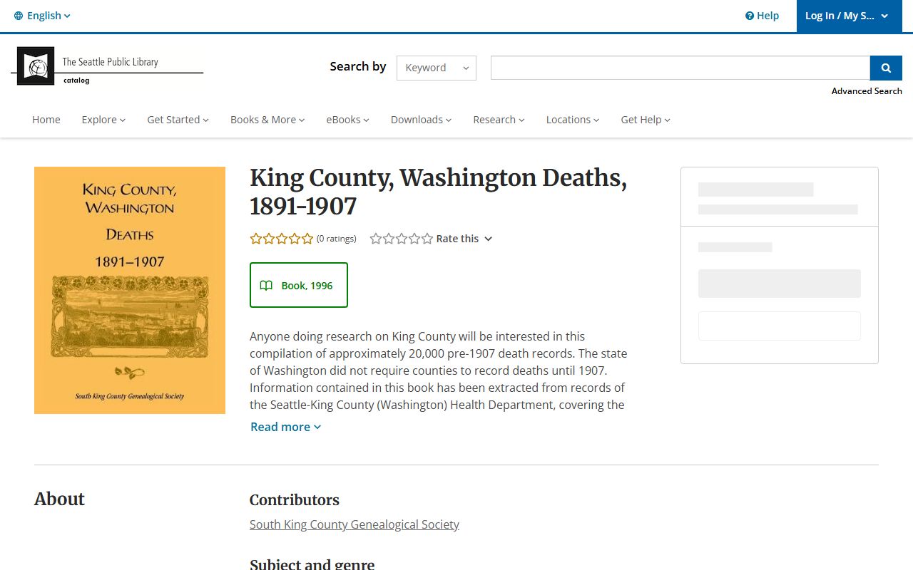 Bellevue Washington death records Seattle Public Library King County deaths 1891-1907