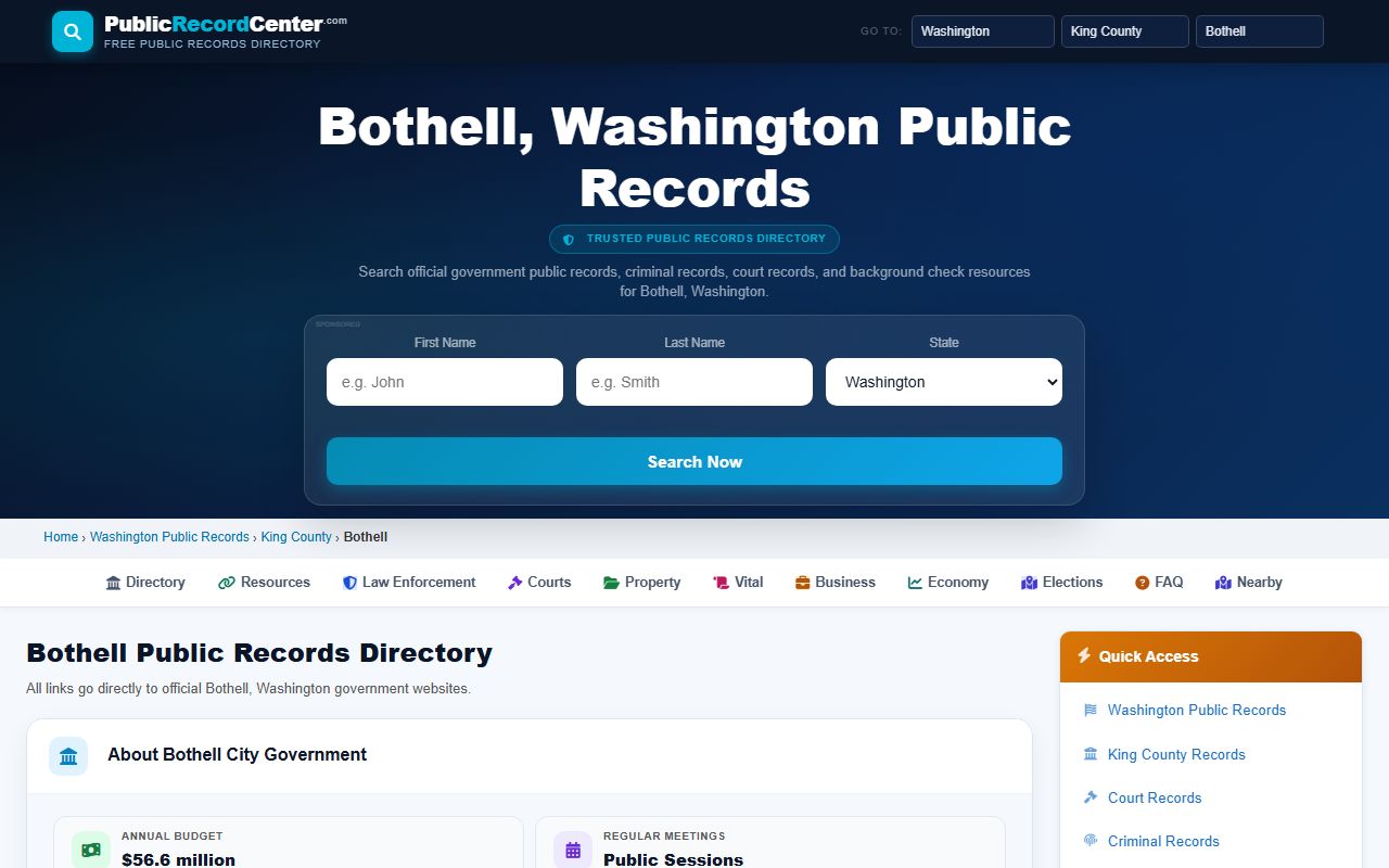 Bothell Washington public records directory vital records city clerk contact information