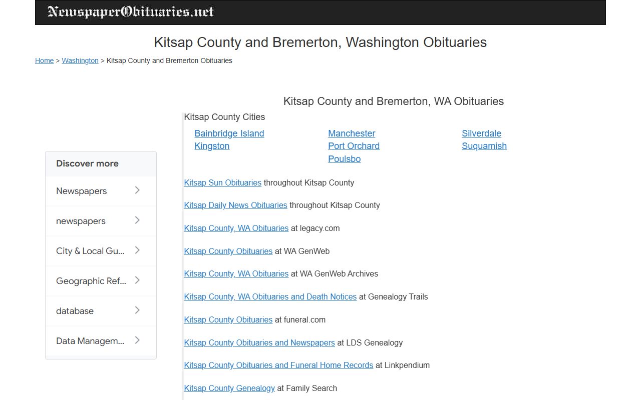 Bremerton Washington Kitsap County newspaper obituaries death notices funeral homes