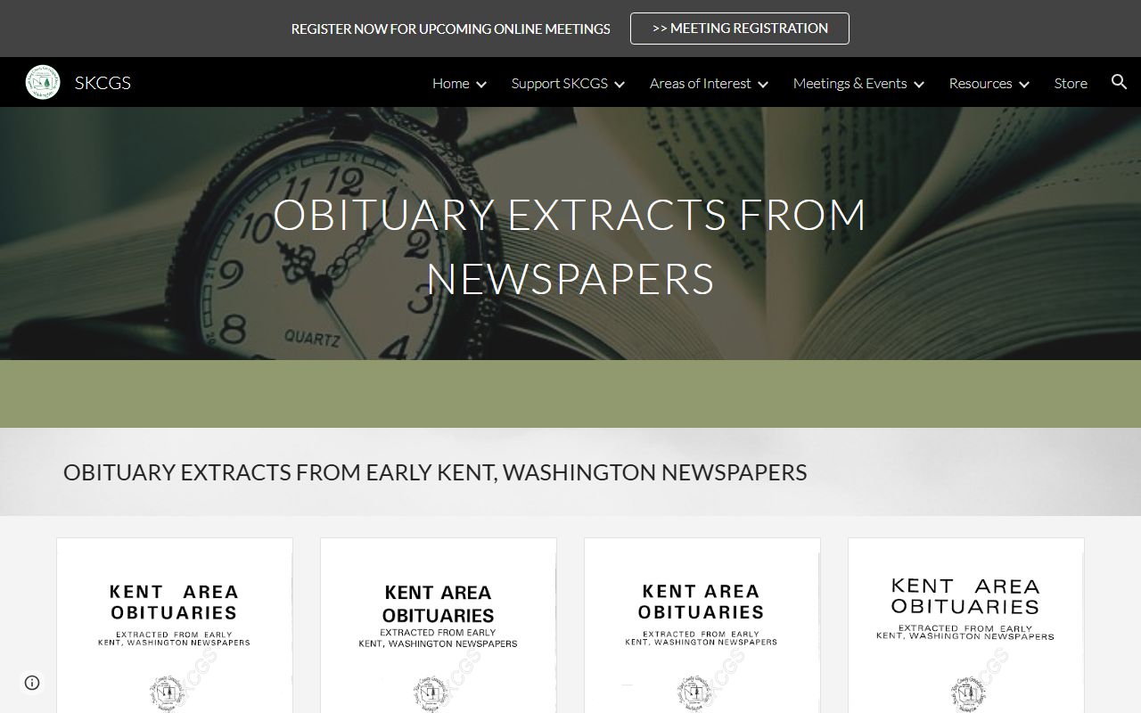 South King County Genealogical Society obituary extracts for Kent Washington