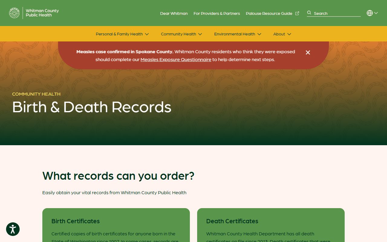Pullman Washington death records and obituary search via Whitman County Public Health