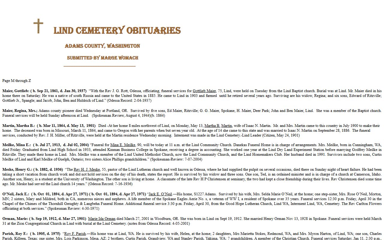 Adams County obituary death records
