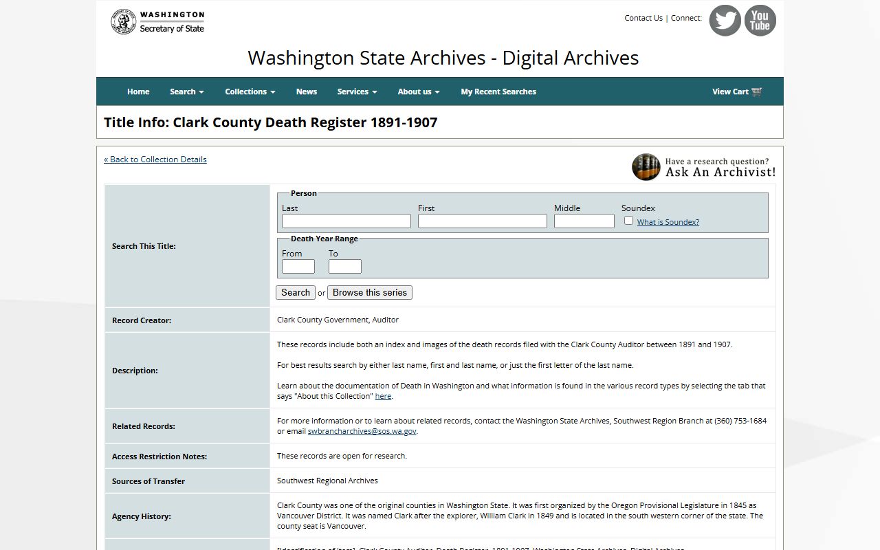 Franklin County obituary and death records from Washington State Archives digital collection