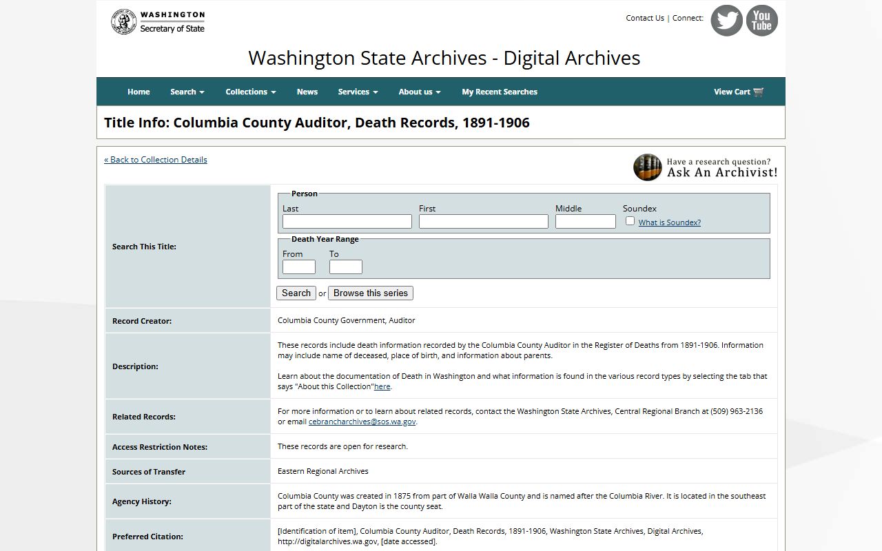 Kittitas County obituary death records digital archives
