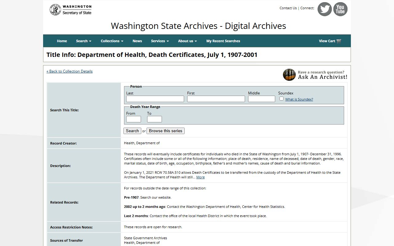 Klickitat County death records digital archives