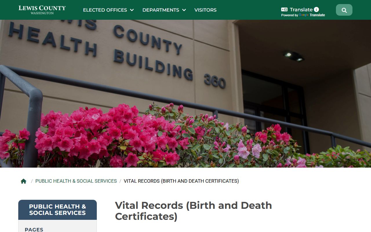 Lewis County vital records ordering and payment options page