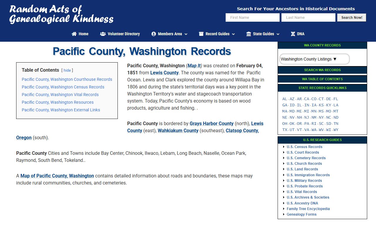 Pacific County vital records genealogy resource