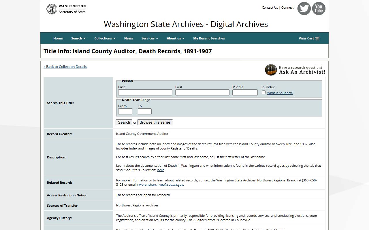 Pend Oreille County vital records at Washington State Archives