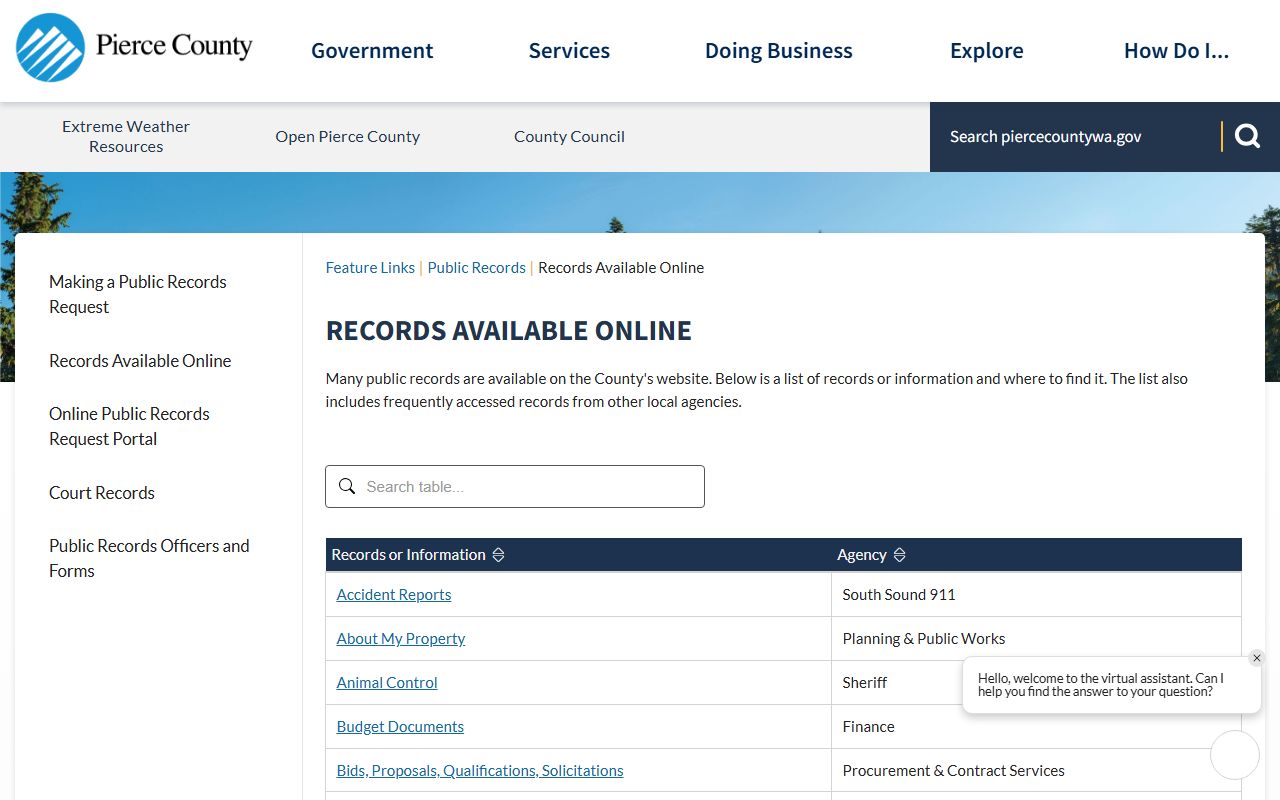 Pierce County vital records directory