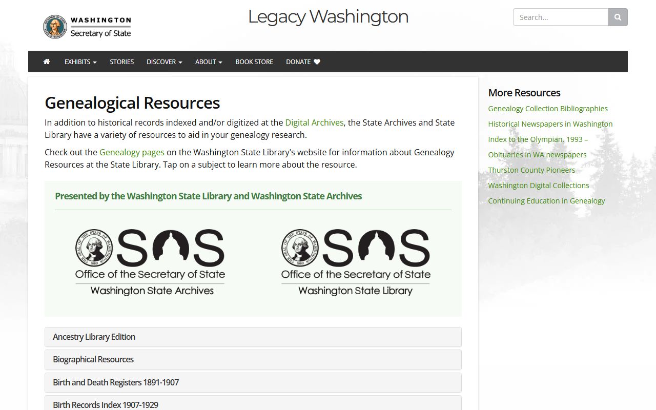 Washington Secretary of State genealogy resources for Skagit County