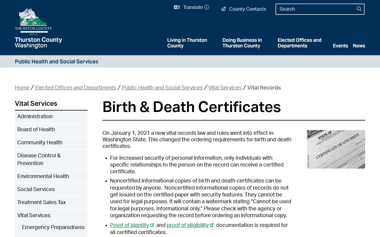 Thurston County obituary records Department of Health