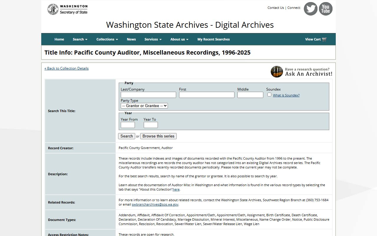 Wahkiakum County obituary records Washington State Digital Archives