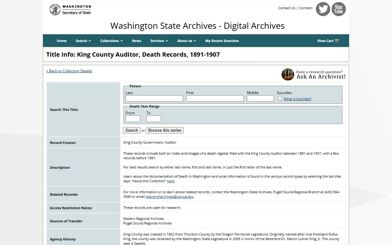 Walla Walla County obituary records Washington State Archives