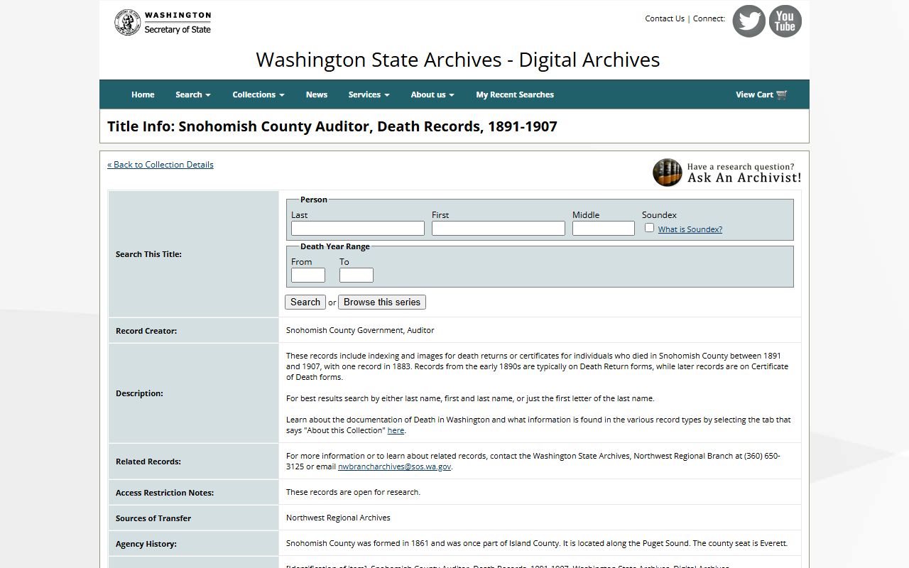 Whatcom County obituary records Washington State Digital Archives