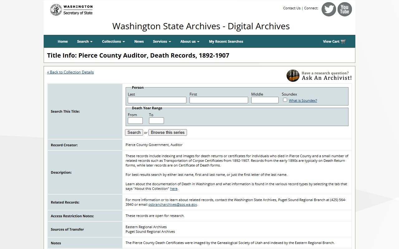 Whitman County obituary death records digital archives